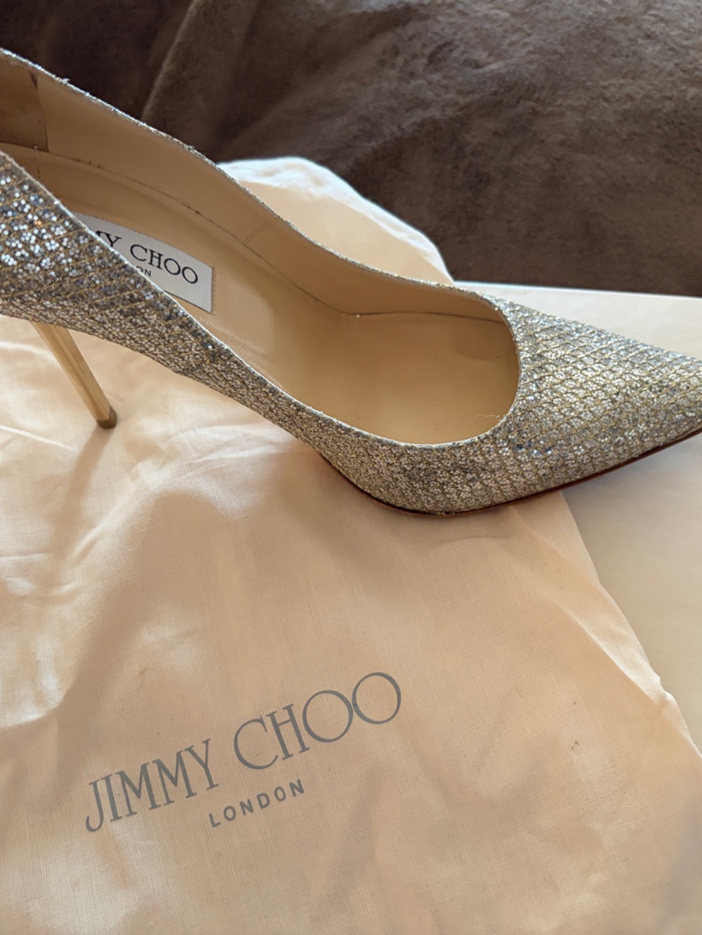 Jimmy Choo Silver Glitter Pointed Stiletto Pump
